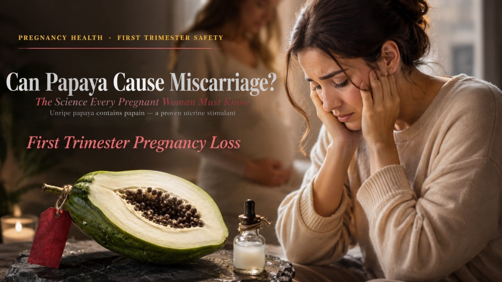 Unripe green papaya cut open — the science behind why raw papaya is dangerous during first trimester pregnancy
